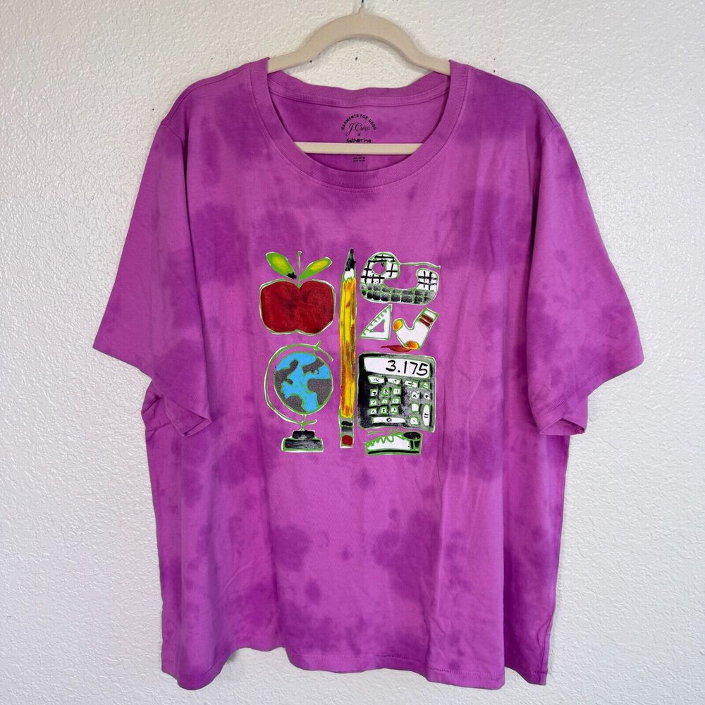 J Crew Katherine Bernhardt Shirt Women 3X Teacher School Graphic Tie Dye Top Tee